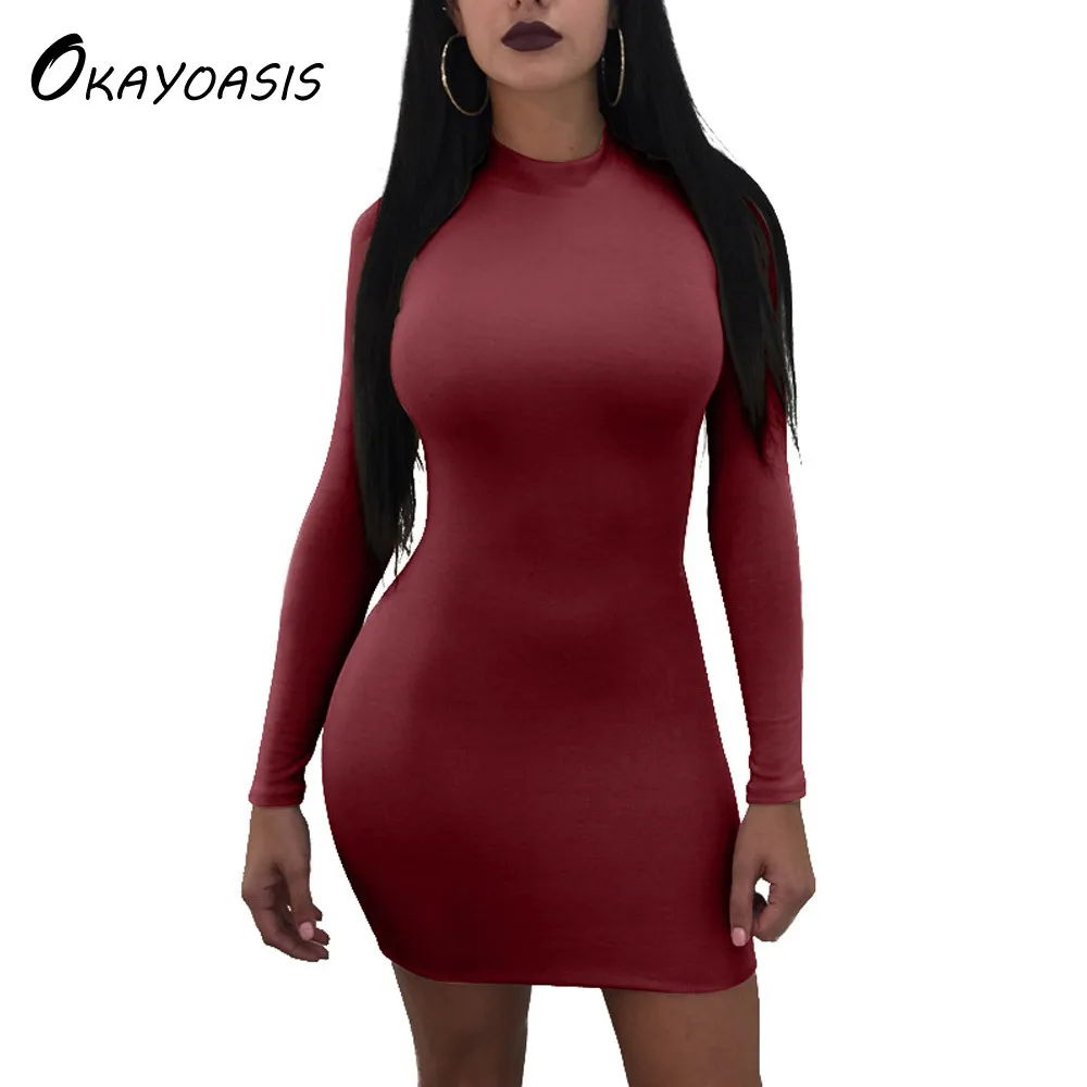 

OKAYOASIS Long Sleeve Women Dress Autumn Winter Female Sexy Mini Hollow Out Bodycon Party Club Dresses
