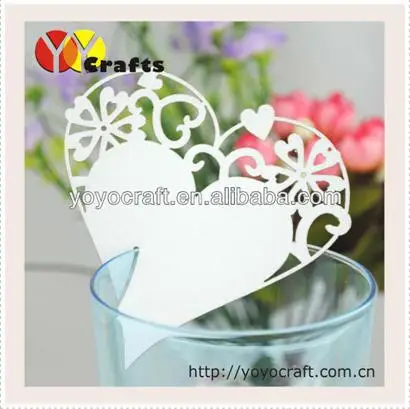 

Laser cut heart place cards for wine glass table decoration the size and the color can be customized