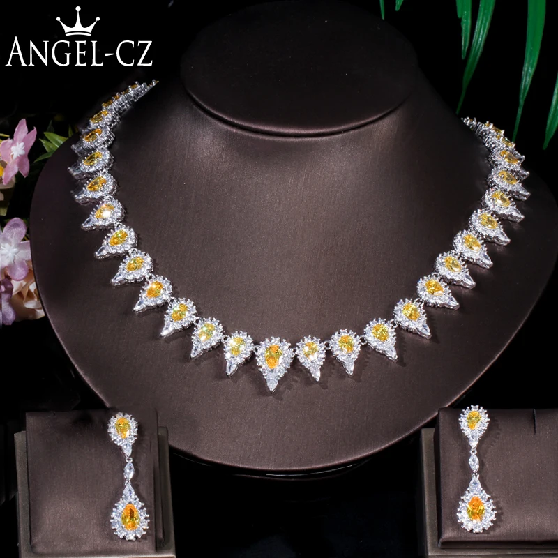 Женские серьги-подвески ANGELCZ серьги из белого золота с микро закрепкой и желтым