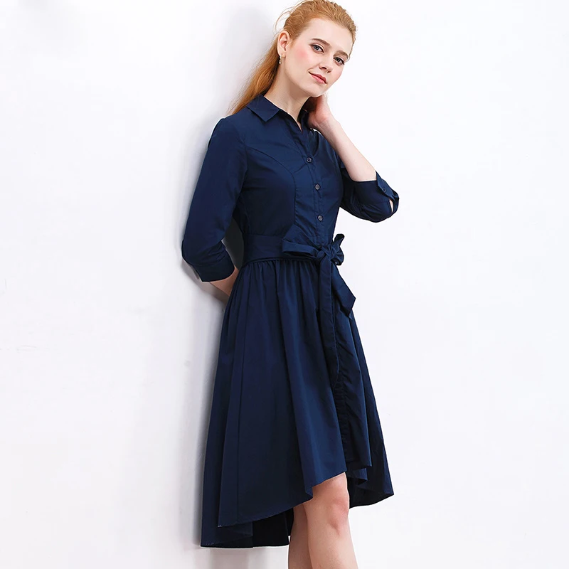 Женское платье с поясом черное синее неровным краем|collar dress|autumn dressdress fashion women |