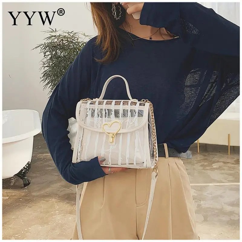 Прозрачная сумка в черную полоску Женская прозрачная через плечо 2019|Сумки с