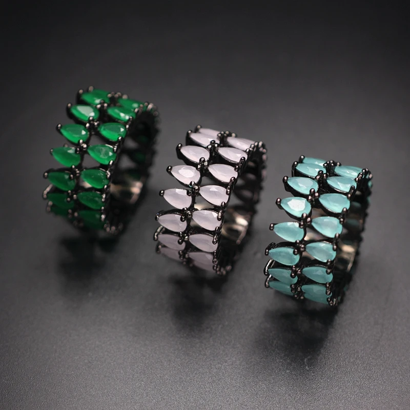 Женские кольца с двойным фианитом молочно розового зеленого синего черного