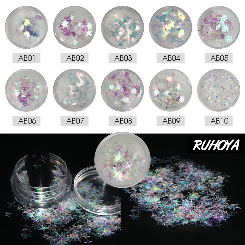 Ruhoya 12 коробок/Набор Блестящий Порошок для ногтей очаровательный Маникюр хлопья 3d