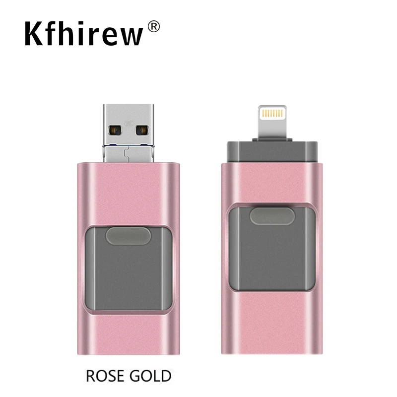 rose gold Горячая OTG USB флэш-накопитель для iPhone X/8/7/7 Plus/6 Plus/6s/5/SE/ipad USB флэш-диск USB флэш-накопитель 64 ГБ оперативной памяти, 32 Гб встроенной памяти, 128 Гб 2,0 - Цвет: rose gold