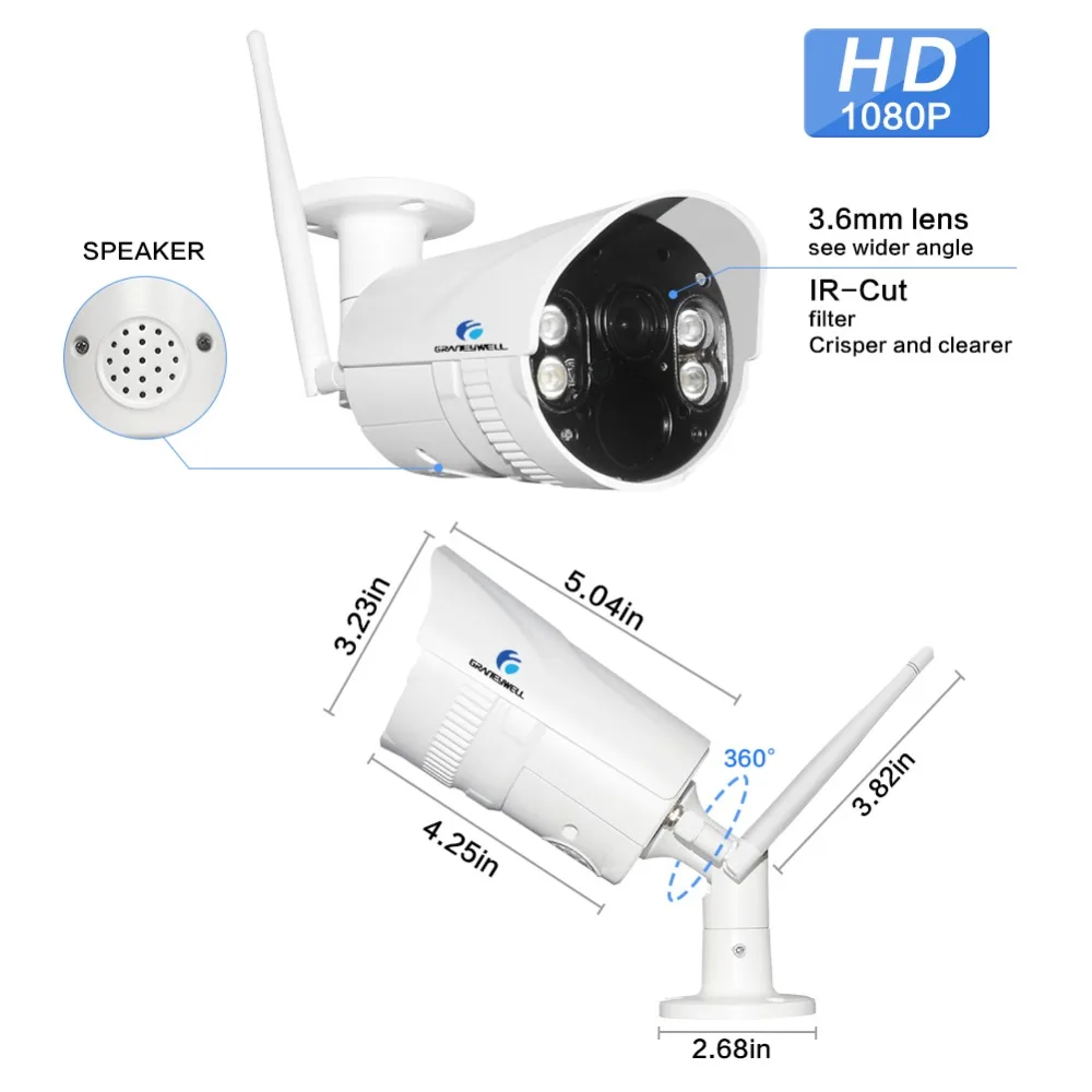 Ip-камера Graneywell Wifi 1080P 2MP Outdoot IR 50m Smart Color с ночным видением беспроводная ip-камера