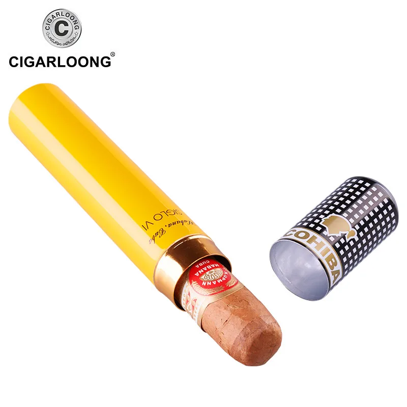 

COHIBA Cigar Tube Gadget Portable Aluminum Travel Cigar Tube Case Holder Moisturizing Cigars MINI Humidor With Gift Box