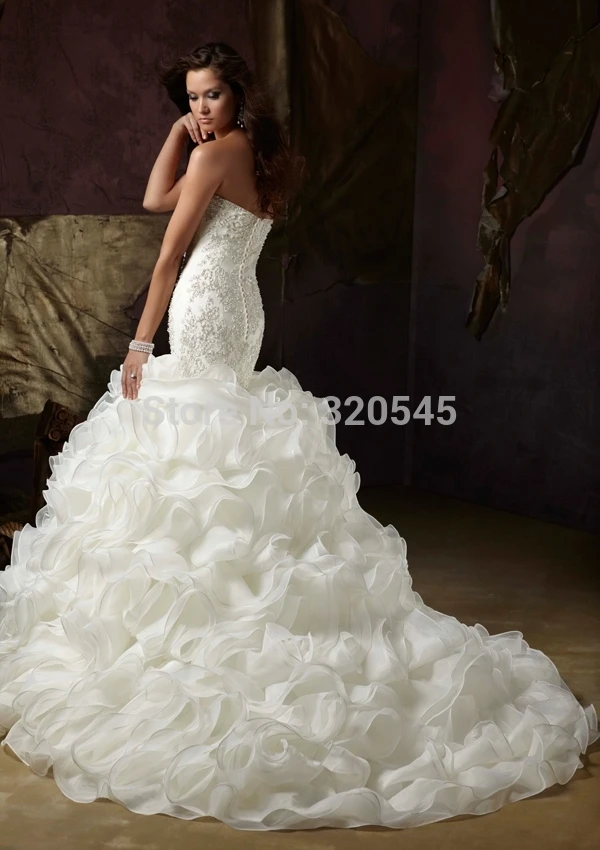 

Hot sale mermaid wedding dresses 2016 full beaded bodice organza sweetheart lace up Robe de mariage VESTIDO DE NOIVA Op-20