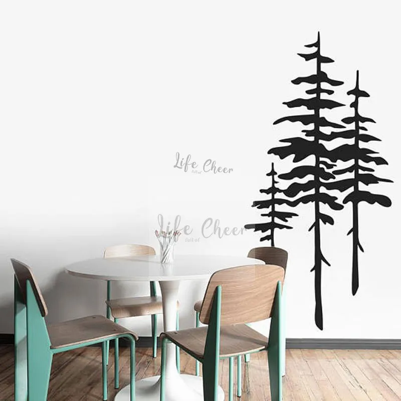 Three Pine Tree Wall Muarls Nature Forest Theme Home Decor Tall Vinyl Decal Silhouette Wallpaper AC069 | Дом и сад