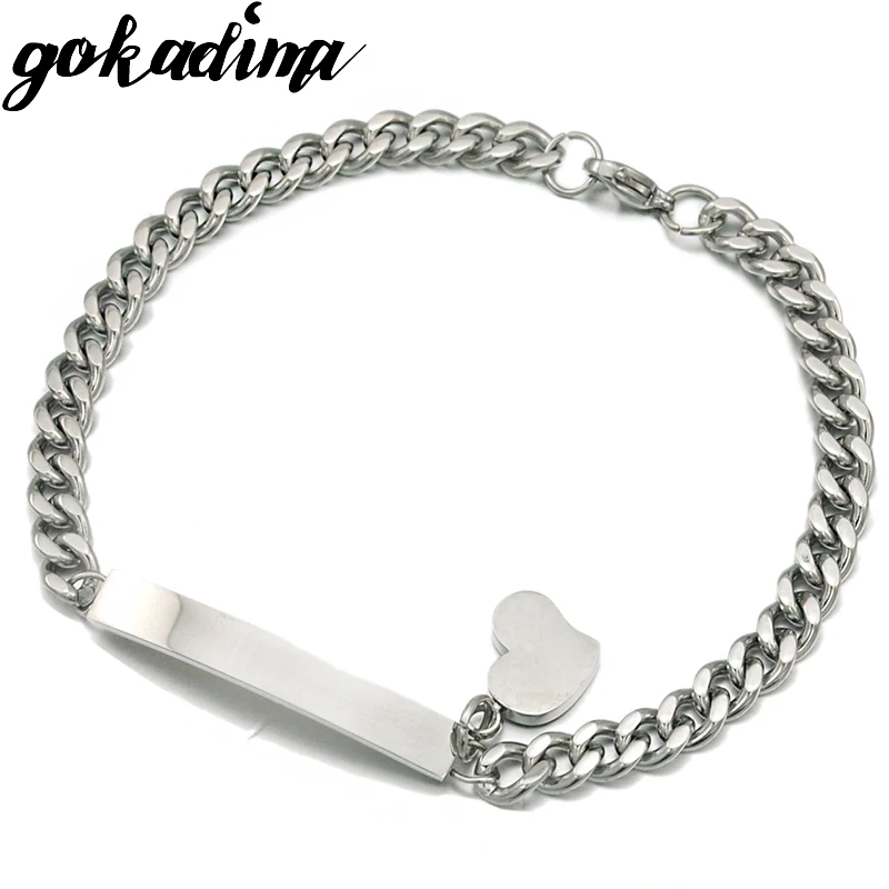 GOKADIMA, новинка, звеньевая цепочка, ID, сердце, очаровательный браслет и браслет, браслеты из нержавеющей стали, Женские Ювелирные изделия WB016