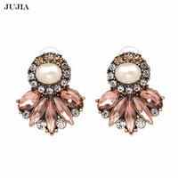 wholesale fashion jewelry hot sale pink austrian crystal simulated pearl stud earrings for women party gift statement earrings