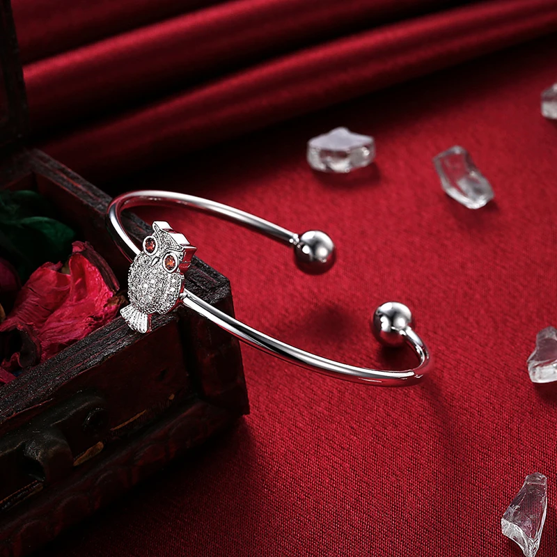Модный простой серебристый цвет белый циркон милое животное Сова браслет для Для
