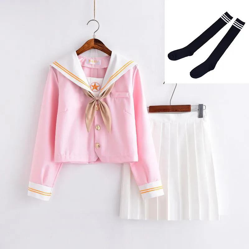 Long Set With Socks Uphild светло-розовый Японский Школьная форма JK спортивная форма матросский костюм колледж Ветер костюм Женская Студенческая форма s-xxl - Цвет: Long Set With Socks