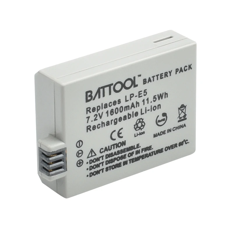 Batcool 2 шт. литий-ионные аккумуляторы + зарядное устройство 1.6Ah 7.2в LP-E5 для Canon EOS 1000D