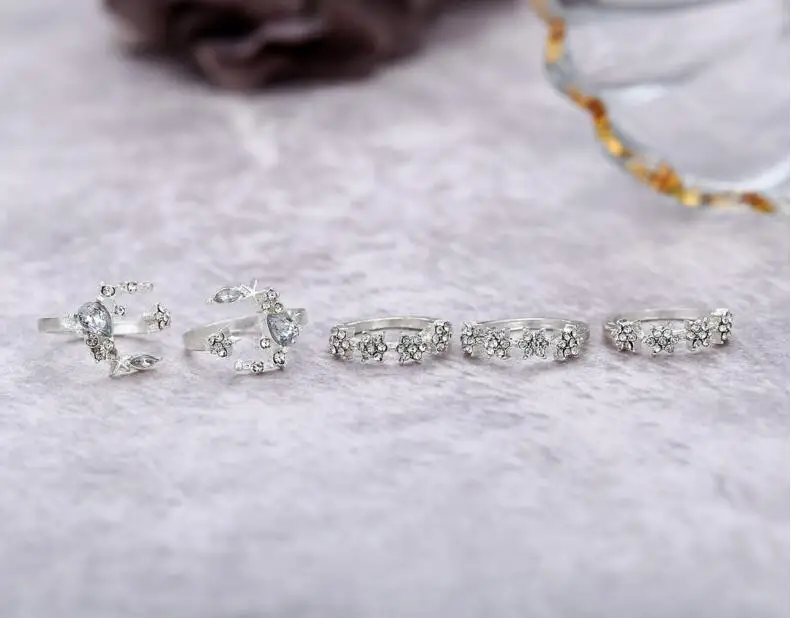 5 шт. модные кольца для женщин с маленькими кристаллами и Луной|Обручальные