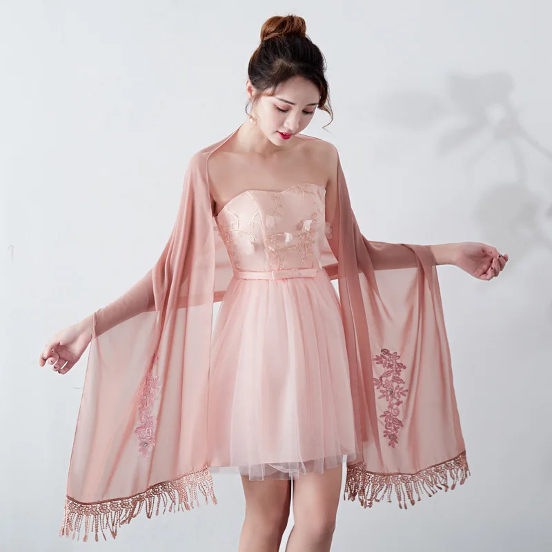 Dusty Pink JaneVini расшитое бисером шифоновое Болеро шаль для невесты свадебные кружевные аппликации Выпускные вечерние платья шали накидки Свадебные накидки Stola Blau - Цвет: Dusty Pink