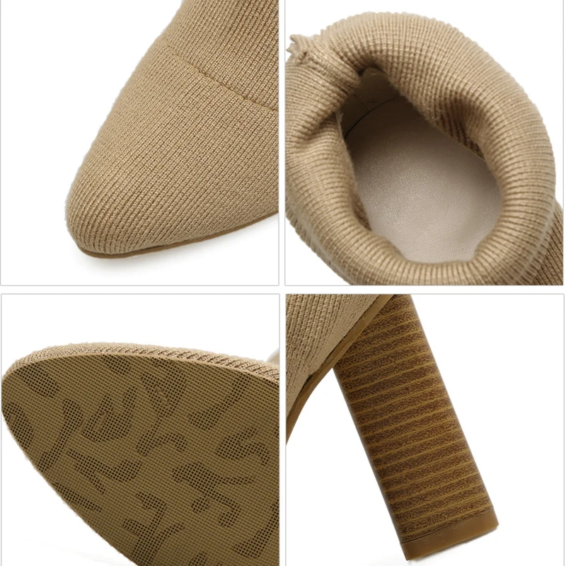 Женские ботильоны с острым носком Teahoo вязаные Стрейчевые на высоком каблуке