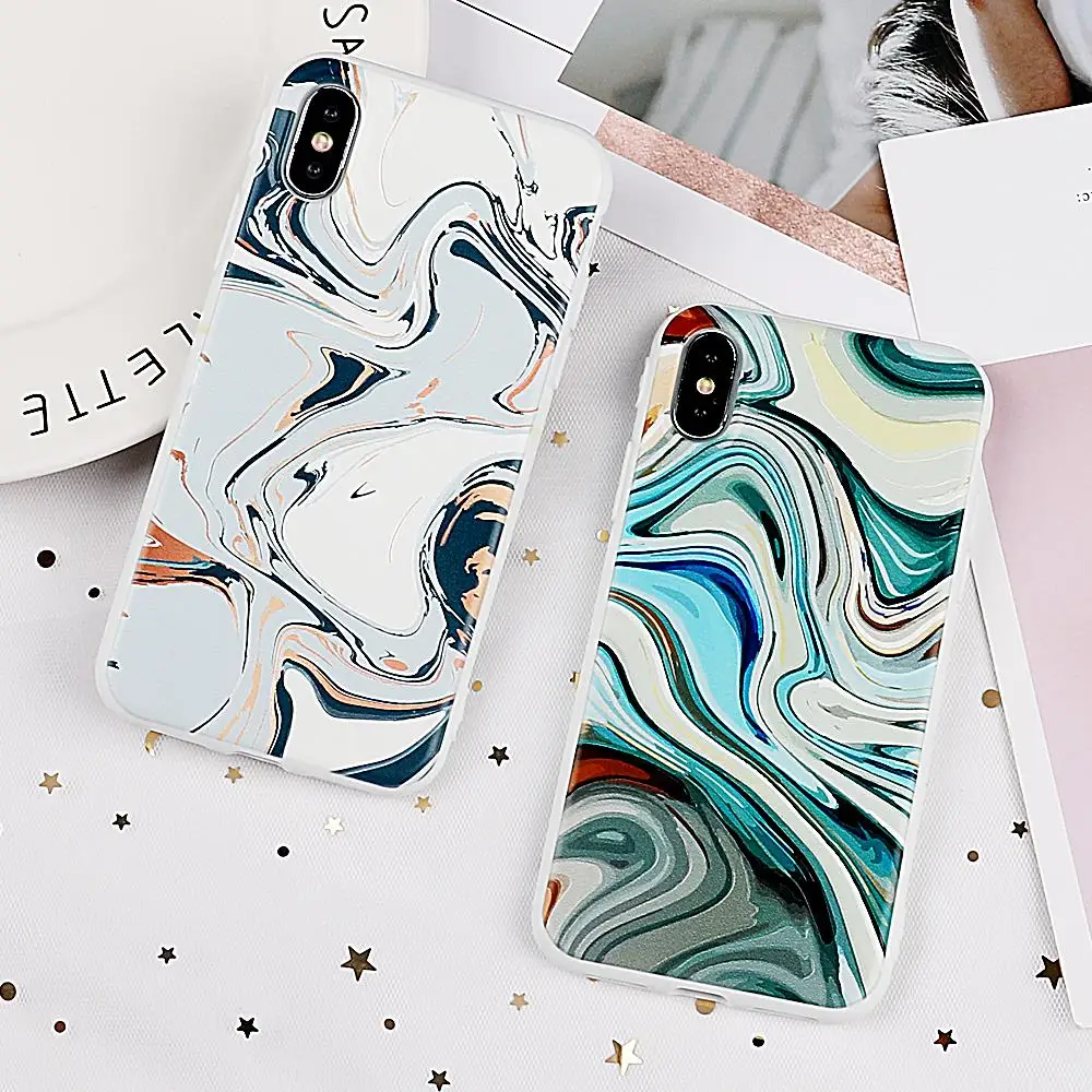 Цветной мраморный чехол MYSUN для iPhone XS XR Max X 8 7 6 6S Plus Мягкий защитный из ТПУ всего