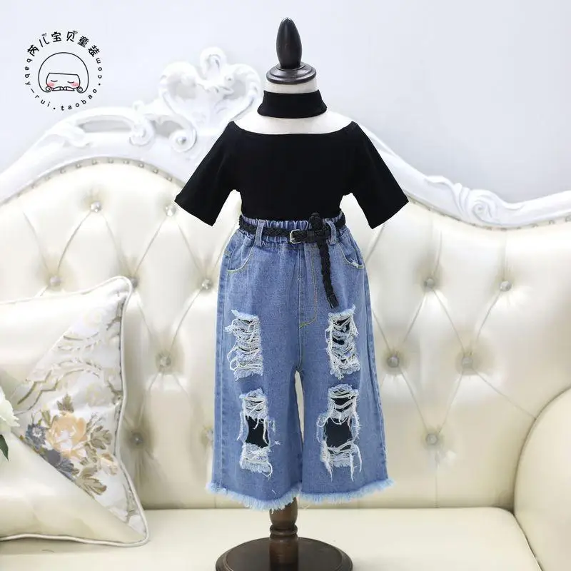 Новинка 2017 весенне-летние джинсы для маленьких девочек новые стильные детские