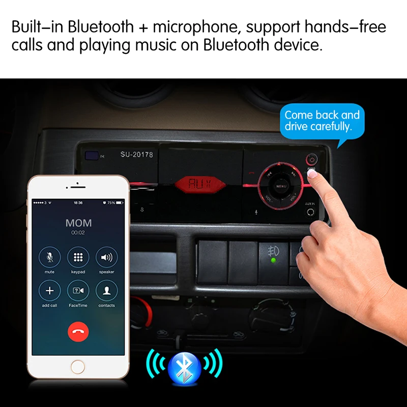 Автозапчасти 1DIN Bluetooth автомобильный стерео аудио плеер с держателем телефона в