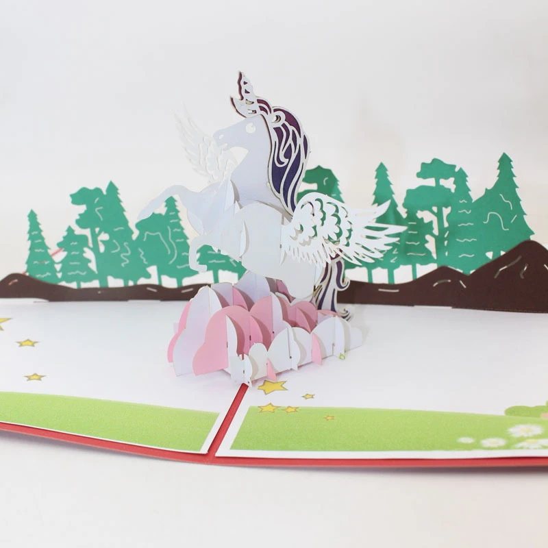 3D Ручная работа цветная печать Мультфильм Облако шаговый Единорог бумажные