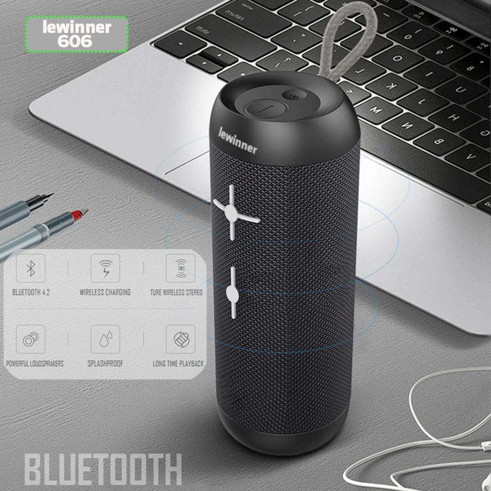 Lewinner ткани Bluetooth колонки Беспроводной IPX6 Водонепроницаемый TWS сабвуфер 14 Вт стерео звук с микрофоном Поддержка беспроводной зарядки