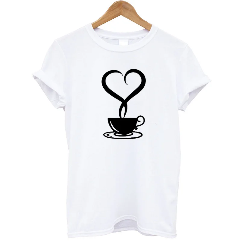 Женская футболка с принтом Love Coffee летняя тонкая коротким рукавом и круглым