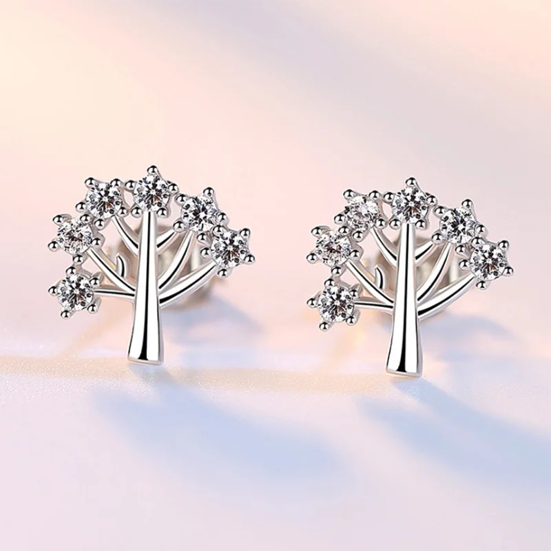 SaiSee Wishing Tree AAA CZ Stone Stud Earrings for Women White Gold Color Cubc Zirconia Female Fashion Jewelry Brincos | Украшения и