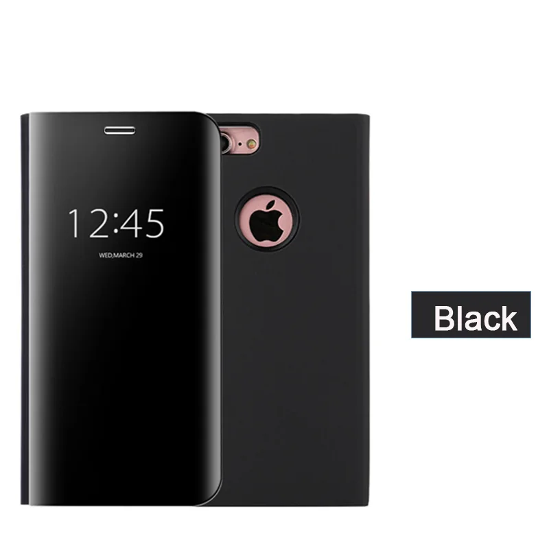 Умный кожаный откидной зеркальный чехол с подставкой для huawei mate 8 9 10 Pro Lite P8 P9 P10 Plus Роскошный чехол для iPhone XS Max XR 7 8 6s Plus - Цвет: BLACK