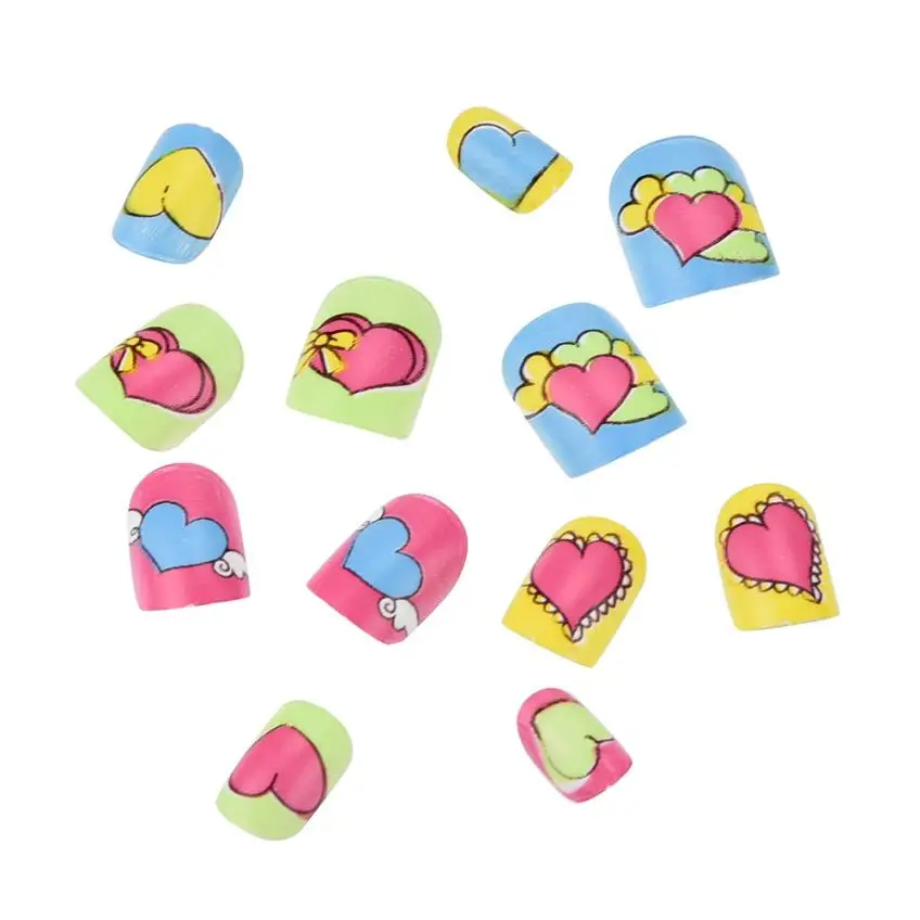 24Pcs Kids Press-on False Nails Tip Cartoon Pattern Full Nail Pre-glue for Children Girls 2u0201 | Красота и здоровье