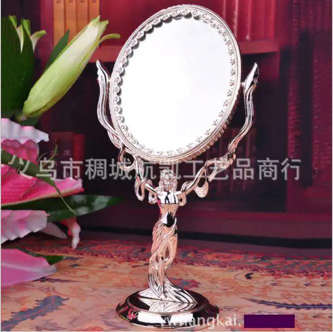 silver plated Европейское Ретро украшение богиня зеркало для макияжа двойное туалетное зеркало с увеличенным изображением настольные зеркала для домашнего декора J001 - Цвет: silver plated