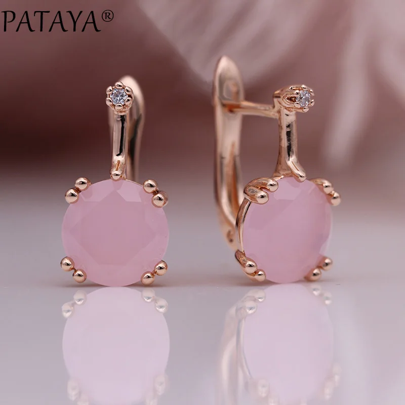 Pink Новые Женские Висячие серьги PATAYA, круглые градиентные синие серьги с натуральным цирконием, 585 цвета розового золота, свадебные ювелирные изделия - Окраска металла: Pink