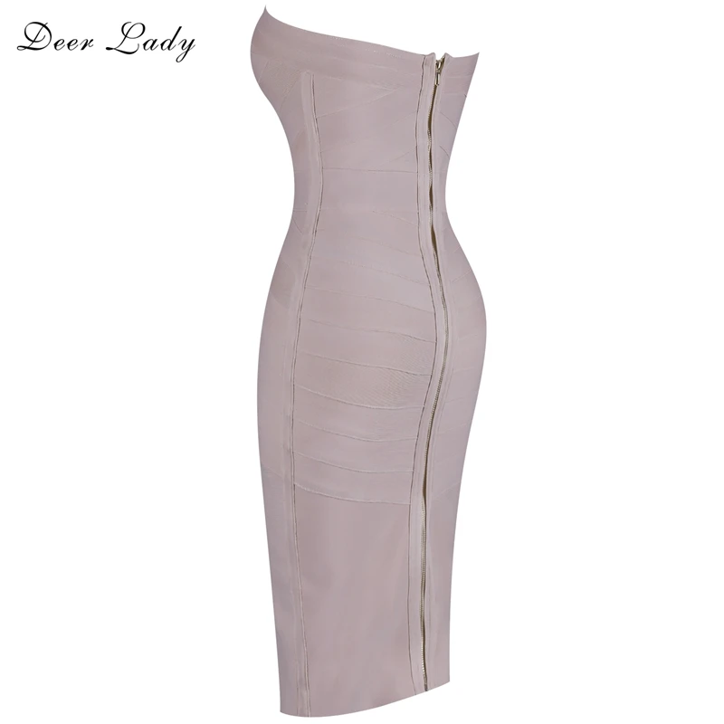 Deer Lady Women Bandage Dress Winter Strapless Bandage Dress Party Mini Hot Pink Bandage Dress Sexy Bodycon