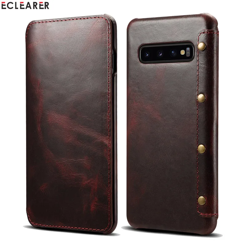 Dark red Прочный чехол из натуральной кожи для samsung Galaxy S10/S10e/S10 Plus, роскошный первоклассный кожаный флип-чехол, сумка - Цвет: Dark red