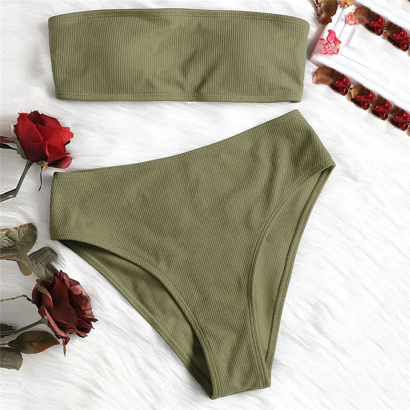 Женский однотонный раздельный купальник бюстгальтер без бретелек с открытыми