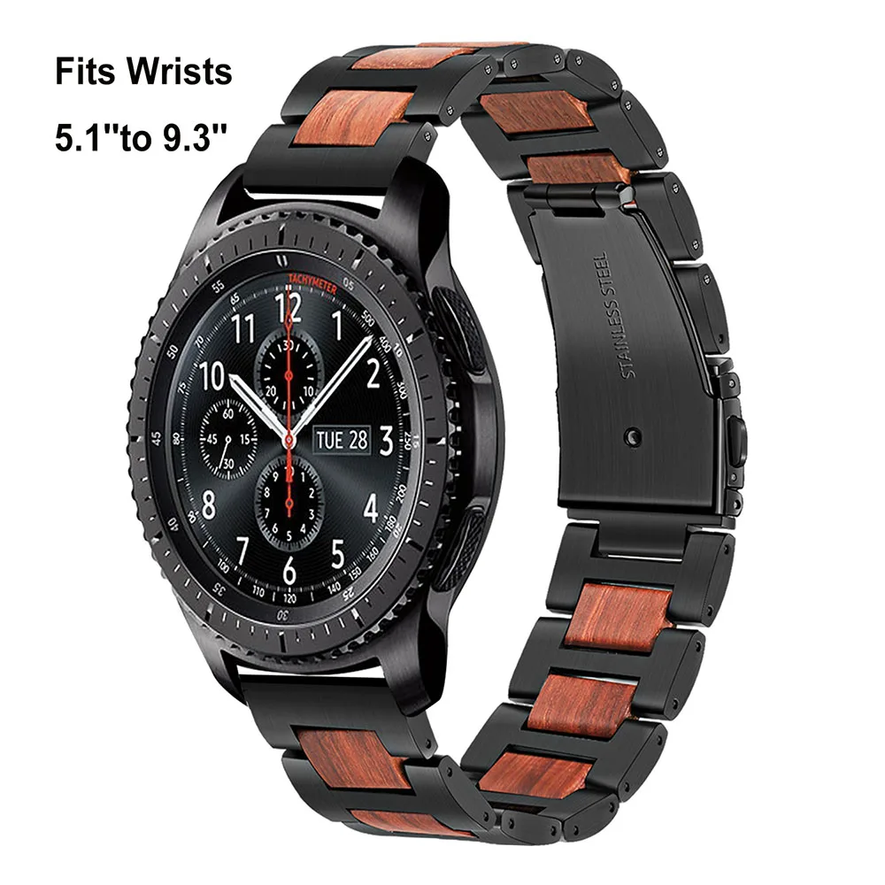 22 мм натуральное дерево+ ремешок из нержавеющей стали для samsung gear S3 gear 2 Neo Live huawei Watch 2 Классический ремешок быстросъемный ремешок
