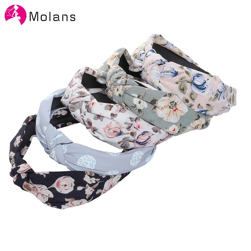 Ободок для волос Molans Женский тканевый обруч с цветочным принтом узлом милый в