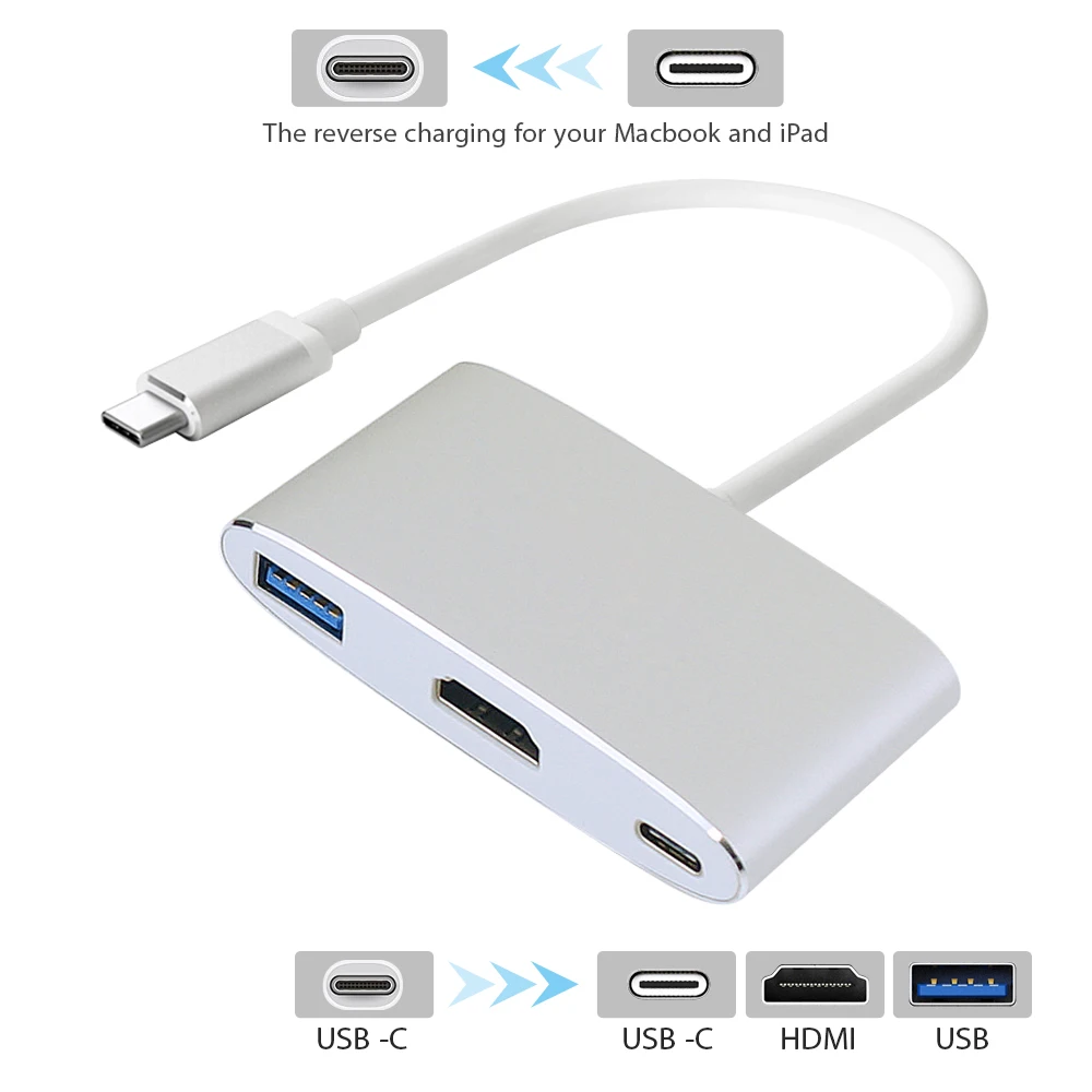 JZYuan USB C 3,1 к HDMI 4 к цифровой AV многопортовый адаптер USB 3,0 Тип C PD концентратор адаптер конвертер для Macbook хромированная книга