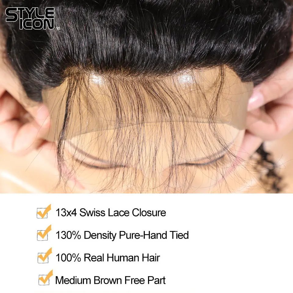 Styleicon Курчавые Кудрявые пучки с фронтальной Non Remy человеческие волосы закрытием