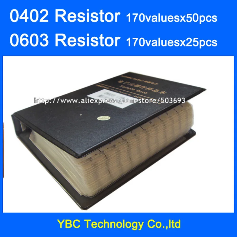 0402 SMD Resistor 0R~20M 1% 170valuesx50pcs=8500pcs & 0603 Resistor 170valuesX25pcs=4250pcs 0R~10M Sample Book