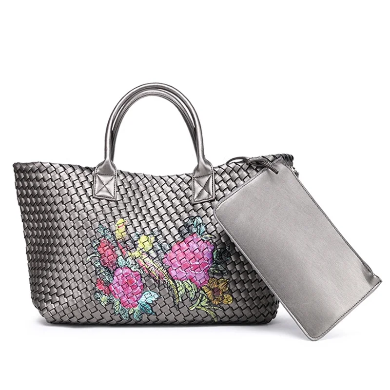 Брендовая женская тканая кожаная сумка высокого качества с вышивкой крестиком