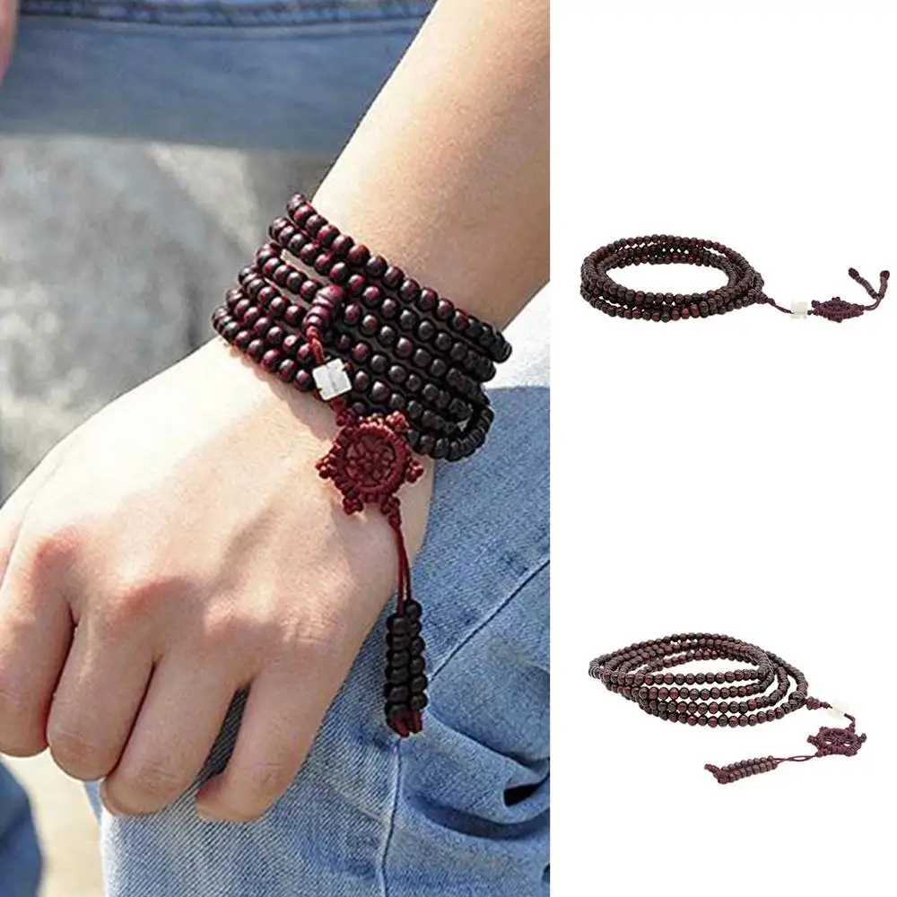 Браслет с черными бусинами ожерелье буддистский темно красный браслет для