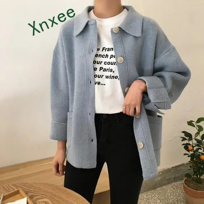 Xnxee Корейские осенние винтажные свитера кардиганы для женщин Новая Вязаная одежда модные однотонные Повседневные вязаные пальто с длинным рукавом