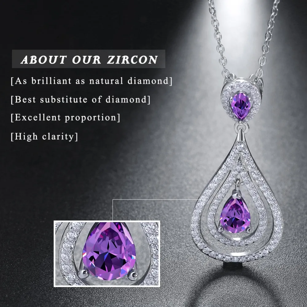 ORSA JEWELS 925 стерлингового серебра винтажные ожерелья капли воды кулон для женщин с фиолетовым AAA кубическим цирконием S925 ювелирные изделия OSN68