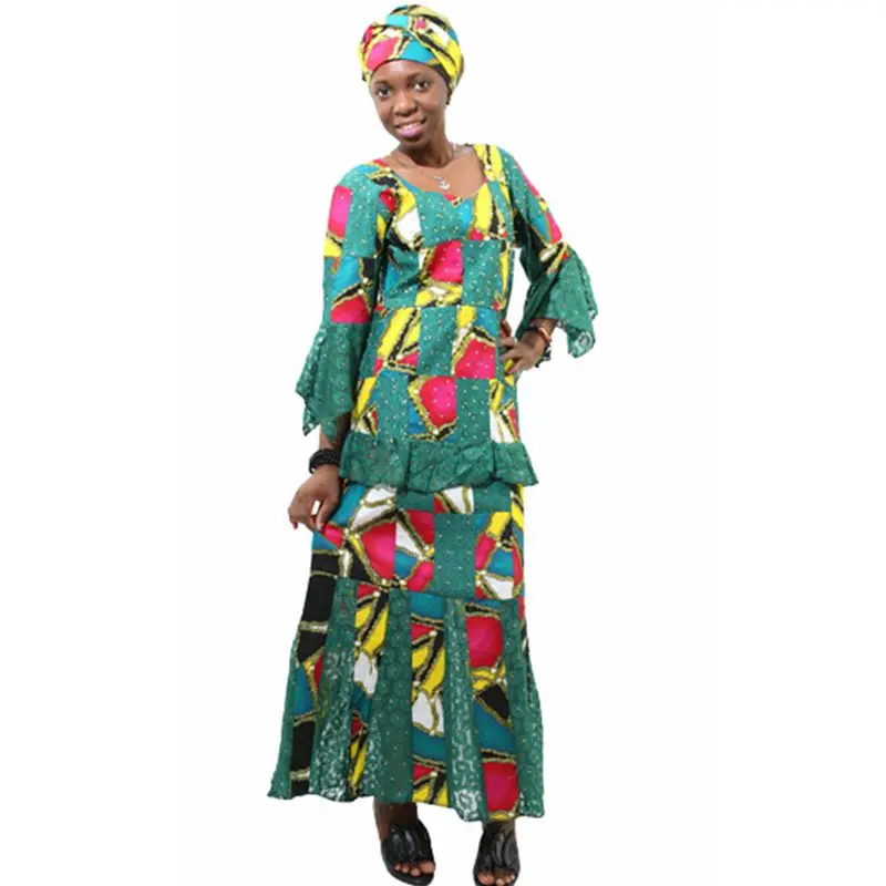 Женские африканские платья MD dashiki короткая юбка-раппер с шарфом комплект из трех