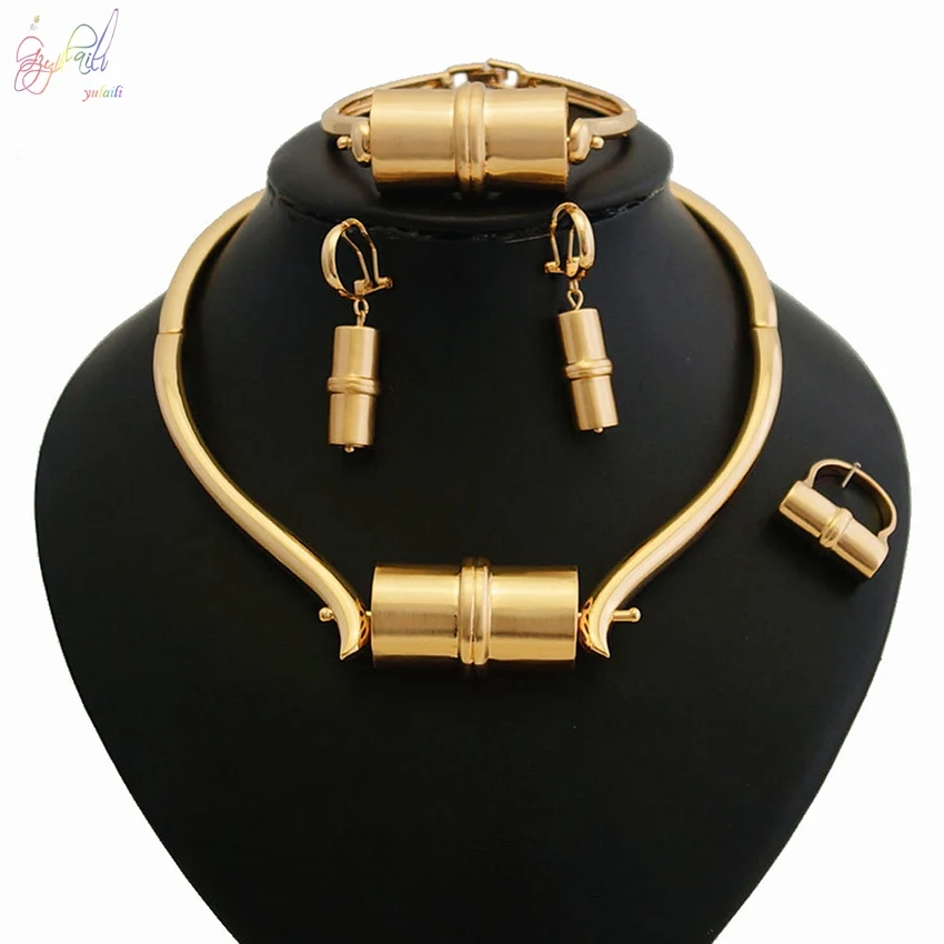 Gold Plated Yulaili небольшая форма фонарика дизайн колье кулон серьги браслет кольцо Отличная полировка Дубай золотые Ювелирные наборы для женщин - Окраска металла: Gold Plated