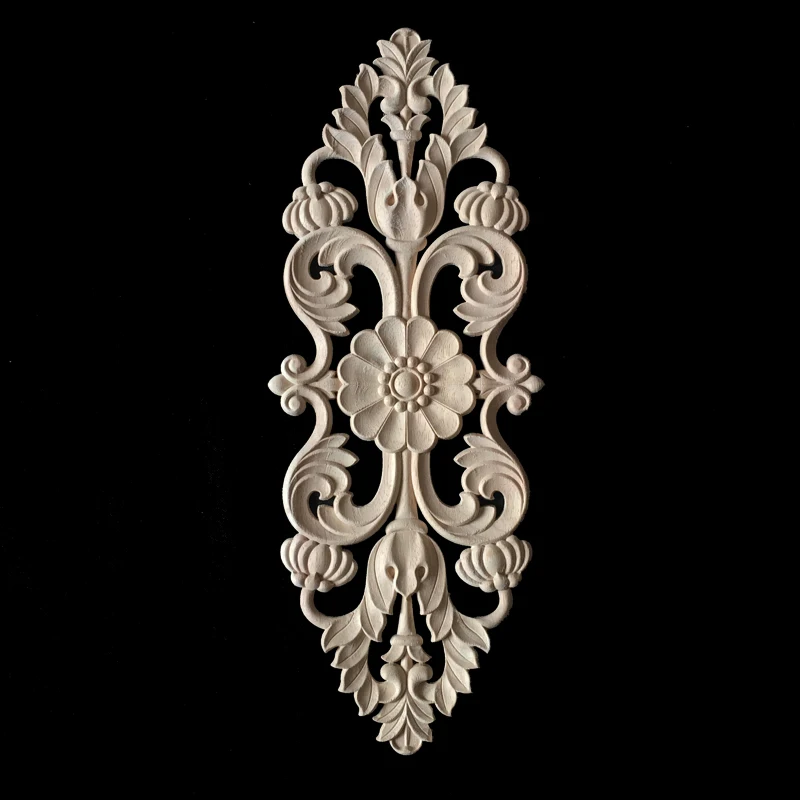 Apliques de Flor Escultura em Madeira Natural para o Armário de Mobiliário de Madeira sem Pintura Molduras Decalque Decorativa Figurines Artesanato