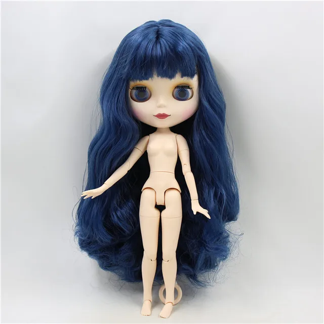 Joint nude doll Заводская шарнирная кукла blyth 280BL6221 с челкой/бахромой матовое лицо соединение тела Длинные Голубые волосы белая кожа 1/6 30 см - Цвет: Joint nude doll
