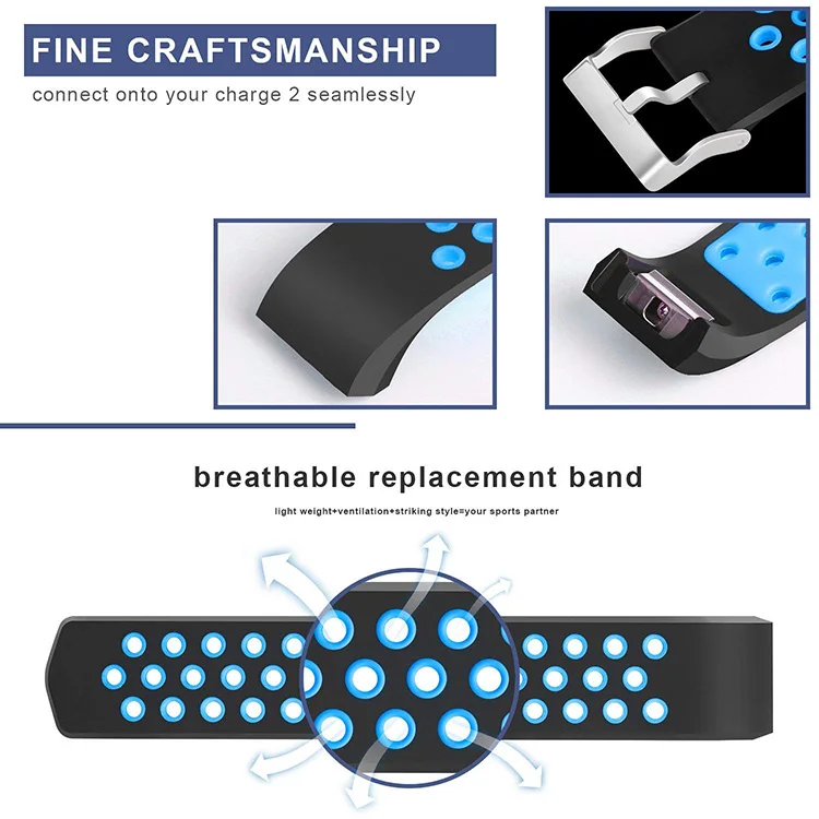 BOX-W Replacement Bands Compatible for Fitbit Charge 2 Adjustable Breathable Wristbands with Air Holes Straps |