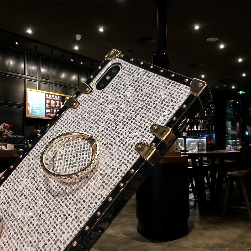 Блестящий квадратный чехол с подставкой для телефона Samsung Galaxy S8 S9 S10 Plus Note 9 8 Lite 10