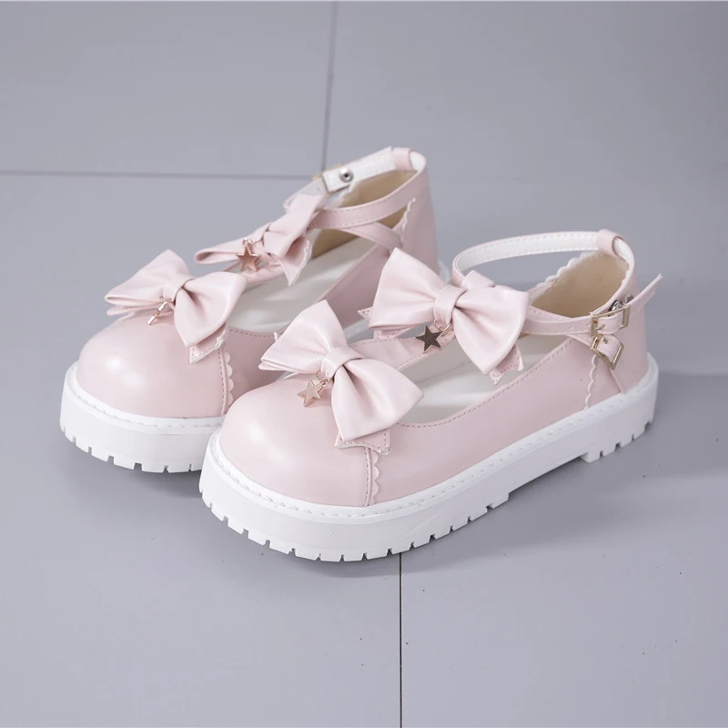 Весенняя обувь в стиле Лолиты; коллекция года; сезон лето; ulzzang harajuku kawaii; обувь в Корейском стиле с милым бантом и подвеской в виде звезды; женская обувь для костюмированной вечеринки